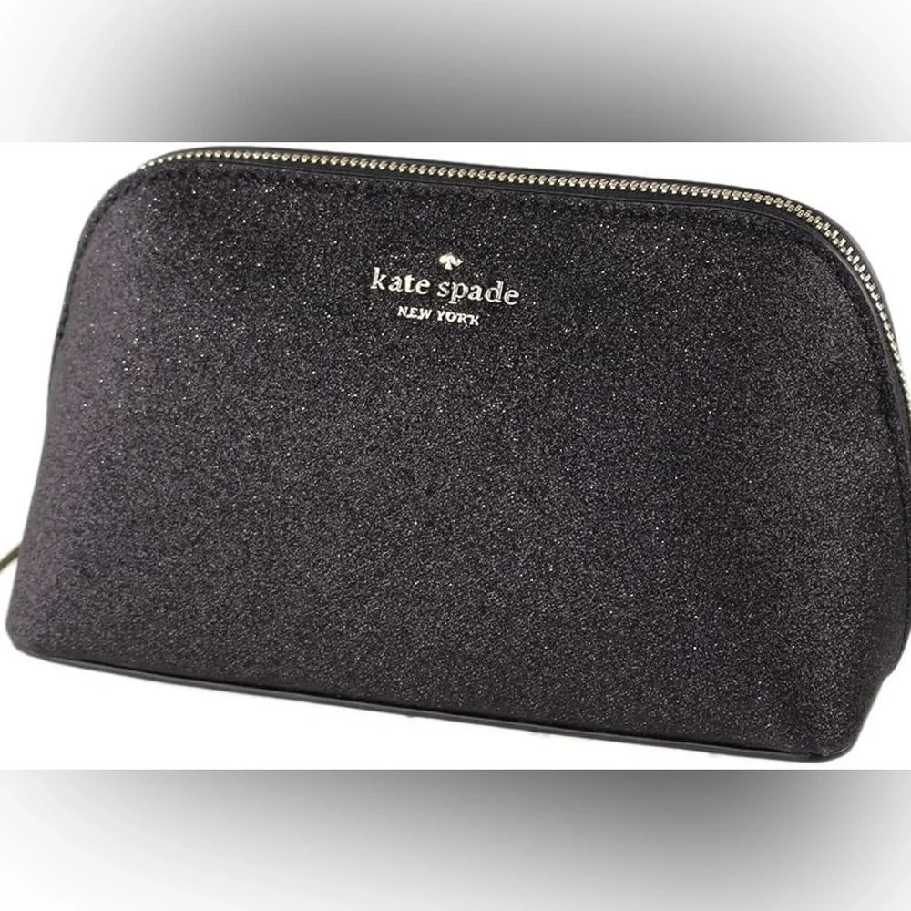 Kate Spade Black Sparkle Cosmetic Bag Kate Dome Bag Black Glitter